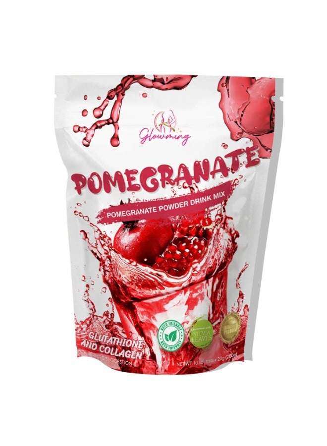 Glowming Pomegranate Wellness Drink Powder 200g 10 Sachets with Marine Collagen Glutathione L-Carnitine Stevia Halal Certified - Image 1